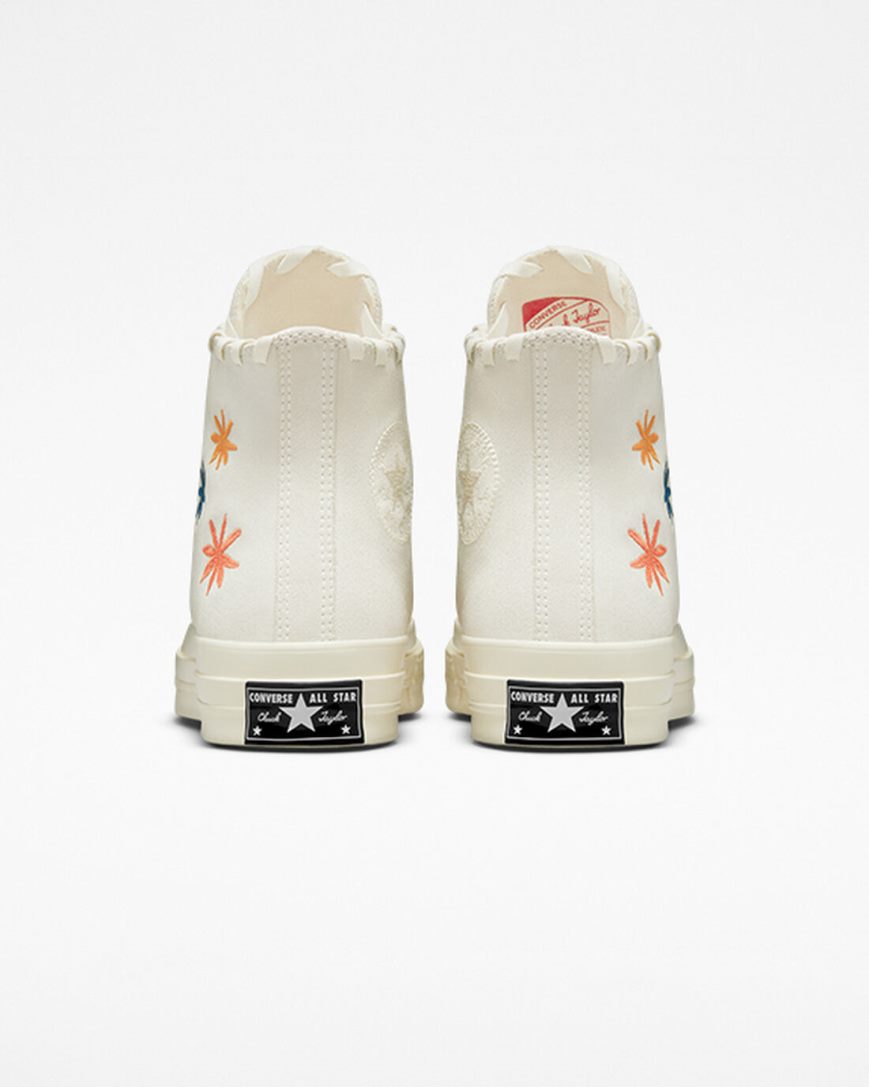 Tenisi Inalti Dama Converse Chuck 70 Embroidered Florals Bej Bej Albi | RO CHPO13965